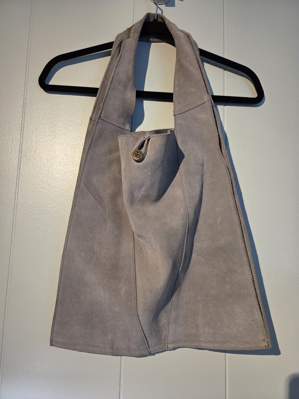 Soft Thick Suede Hobo Shoulder Bag Color Grey-100% Leather